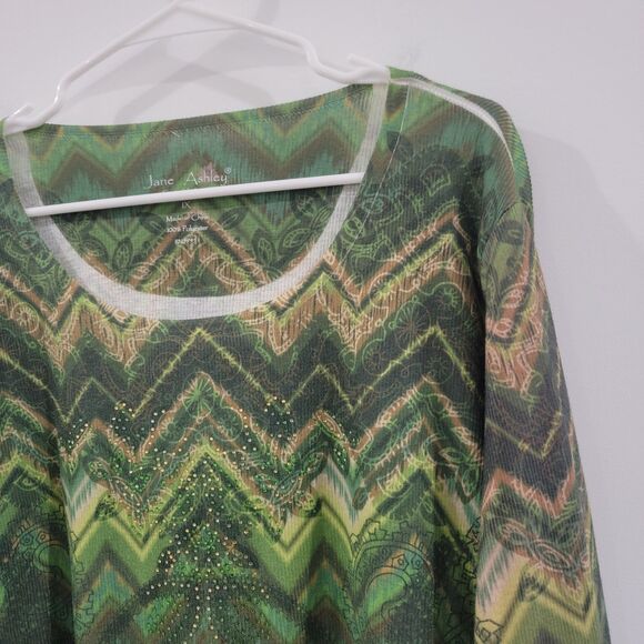 Jane‎ Ashley Womens Top Size 1X Rhinestone Art To Wear Green Abstract - Picture 3 of 6